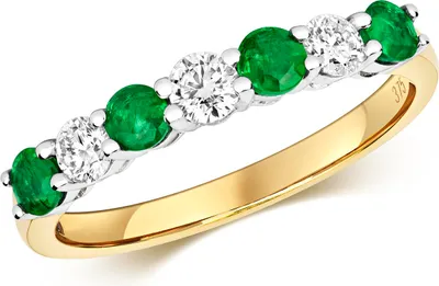 Image de Bague Femme Semi Pavée Or 375/1000 et Diamant Brillant 0.29 Carat HI - I1 avec Emeraude, 57 (18.1); TRS291639KYRSP
