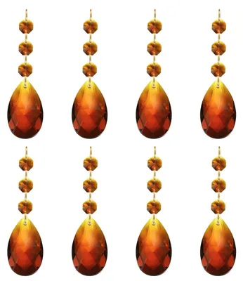 Kristall-Kronleuchter, 8 Stück, 100 mm, dunkel bernsteinfarben