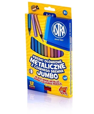 Immagine prodotto di Pastelli a matita Jumbo in legno nero metallizzato 12 colori