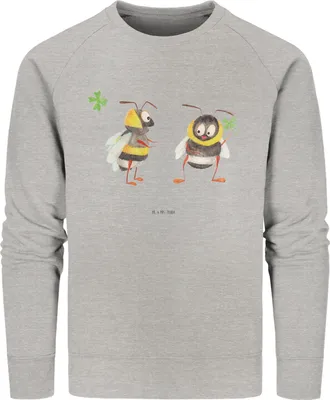 Produktbild von Mr. & Mrs. Panda Bio Baumwoll Pullover Hummeln Kleeblatt Größe XS - Heather Grey - Geschenk, Biene, Pulli, glücklich Werden, Sweater, Lustige Sprüche, sein, Sweatshirt