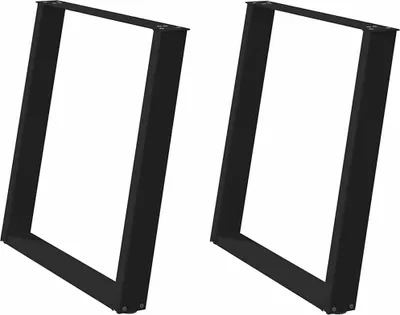 Two black U-shaped table legs are shown against a white background.