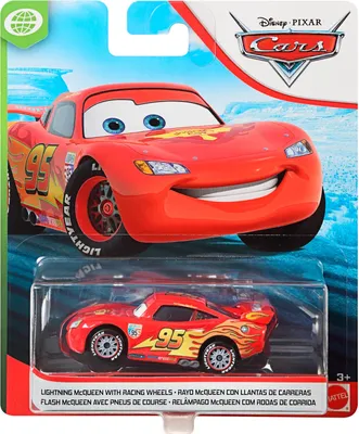 A toy car, Lightning McQueen from Disney Pixar Cars, is displayed in its retail packaging.