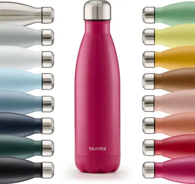 Produktbild von Blumtal Trinkflasche Edelstahl isoliert Thermosflasche 500 ml - Lila - Auslaufsichere Trinkflasche Metall - BPA-freie Thermo Trinkflasche