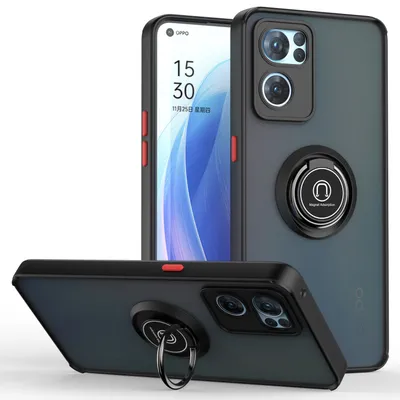 Immagine prodotto di Custodia per OPPO Reno7 5G opaca traslucida in TPU con supporto ad anello e supporto Nero Rosso