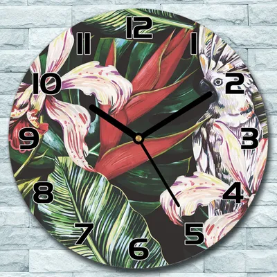 Produktbild von Wanduhr aus Glas Rund fi 30 Tropische Papageien Quarz Deko Schlafzimmer Büro