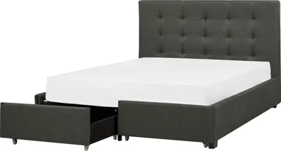 Obrázok produktu pre BELIANI Posteľ s úložným priestorom tmavosivá látkové čalúnenie 140 x 200 cm vysoké prešívané čelo moderný štýl spálňa