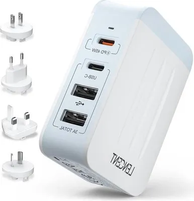 Image de Adaptateur universel de voyage 45W Chargeur multi-USB - PD type-C - Prise universelle de voyage - Type A/C/G/I - Blanc