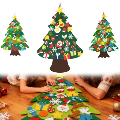Immagine prodotto di TANYEAR Set di alberi di Natale in feltro 3D, con 32 decorazioni rimovibili – Decorazioni creative in feltro fai-da-te per la vostra casa, regalo di Natale per bambini, tipo A