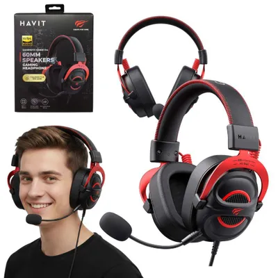 Produktbild von Havit H2002E Pro Kopfhörer Kabelgebunden Kopfband Gaming Black  red