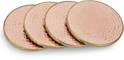 Produktbild von Kupferne HolzUntersteller runde 10cm gehämmert Schutz für Gläser
