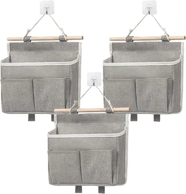 Produktbild von Hängeorganizer 3 Stück, Baumwollcanvas, Holzstab, für Kinderzimmer