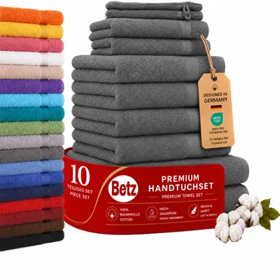 Image de Betz Set de 10 serviettes PREMIUM 2 draps de douche 4 serviettes 2 serviettes pour invités 2 gants de toilette Couleur : anthracite, Image générée par une IA