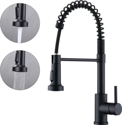 Produktbild von Wasserhahn Küche Schwarz mit Ausziehbar Brause Küchenarmatur mit Spiralfeder 2 Strahlen Mischbatterie Küche Armatur 360° Küche Spiralfederarmatur Spültischarmatur für Küche, Schwarz