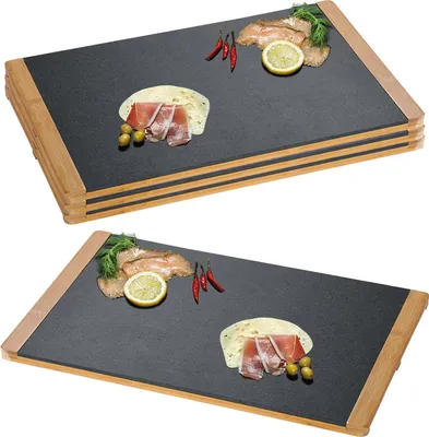 Produktbild von 4 Buffetplatten, Schiefer mit Bambusrahmen  - 45 x 30cm