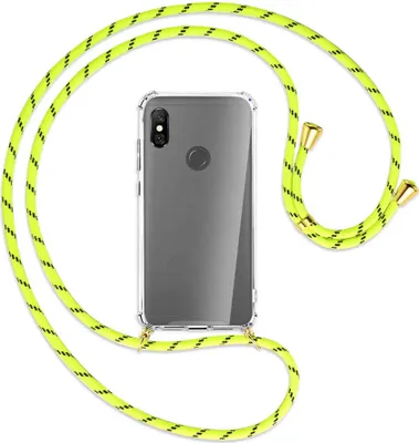 Produktbild von Handykette Backcover-Schutzhülle mit Band (Metall goldfarben) für Xiaomi Redmi Note 6 Pro - neongelb