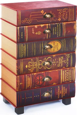 Produktbild von Komoda Kobolo z półką o wyglądzie książki - BOOKS - czerwona - 6 przegródek z szufladami - wykonana z MDF z nadrukiem imitującym skórę - szafka do kredensu do przechowywania