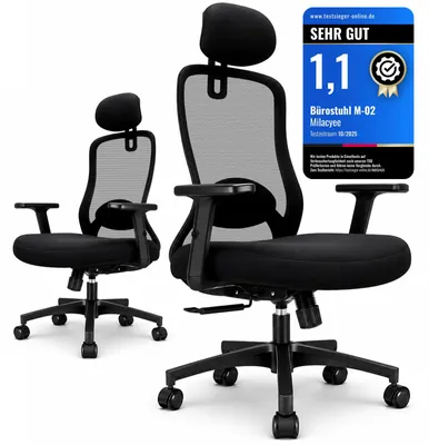 Image de Chaise de bureau ergonomique - Dossier en mesh - Accoudoirs réglables - Inclinable de 90° à 130° - Noir