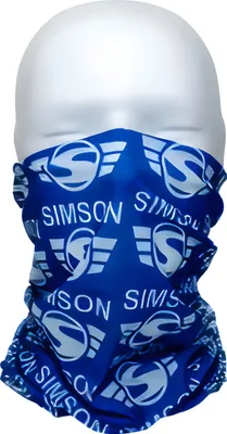 Produktbild von MZA Schlauchtuch Multifunktionstuch Halstuch im Polybeutel Simson Logo Aufdruck weiß, Hintergrund blau