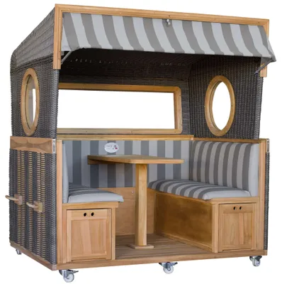 Produktbild von Gosch-Lounge Strandkorb 6-Sitzer Teak durchgeflochten PE Grey ERA Dessin 981