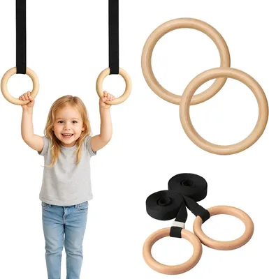 Image de Anneaux de gymnastique en bois et sangle réglable | Gym Rings, Gymnastikringe | Crossfit
