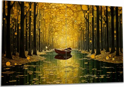 Produktbild von Wallario Herdabdeckplatte aus Glas, Größe 80 x 52 cm 2-teilig, Motiv Boot im goldenen Licht
