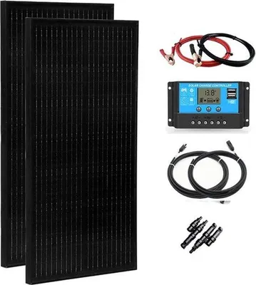 Produktbild von Solarmodul-Set 100 W - 12 Volt, monokristallin - für Garten und Wohnwagen - mit externem Netzteil