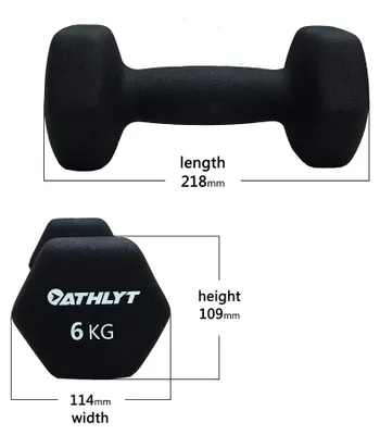 Image de Poids de haltères : 2 x 6 kg, noirs, pour musculation, en néoprène