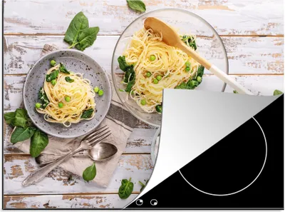 Produktbild von KitchenYeah© Herdabdeckplatte Nudeln - Basilikum - Kochen , 77x59cm, Küche Deko, Glaskeramikkochfeld Herdabdeckung, Abdeckplatte fùr Kochfeld