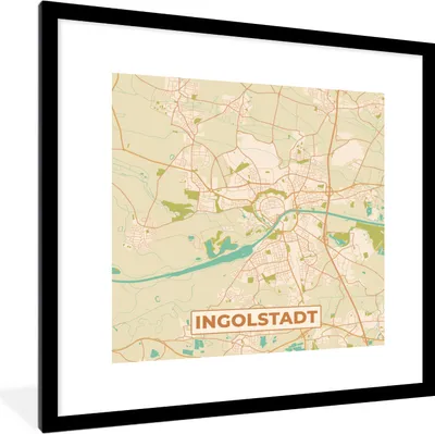 Produktbild von MuchoWow® Gerahmtes Poster Karte - Ingolstadt - Karte - Stadtplan - Vintage 40x40 cm - Poster mit Schwarzem Bilderrahmen Wandposter Rahmen Foto Bilder - Poster - Plakat im Rahmen