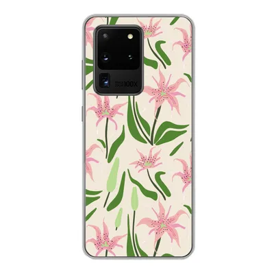Produktbild von MuchoWow® Handyhülle Schutzhülle Hülle für Samsung Galaxy S20 Ultra Blume - Rosa - Blatt Silikon Softcase Handy Hülle - Karteninhaber