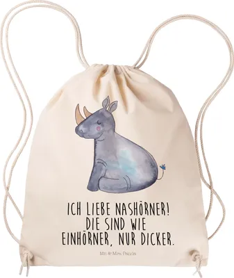 Produktbild von Mr. & Mrs. Panda Stoffbeutel Einhorn Nashorn - Transparent - Geschenk, Beutel, Regenbogen, sporttasche klein, Unicorn, gymnastiktasche, Witzig, turnbeutel baumwolle, Zoo