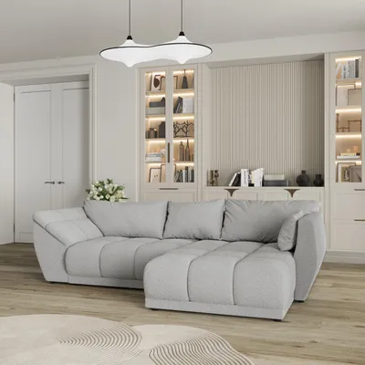 Produktbild von Masseno Ecksofa ORENTI R-S mit Schlaffunktion L-Form, Sofa mit Bettkasten, Wohnzimmersofa, Couch, Soffa, Bettsofa, Couchgarnitur- Hellgrau, QUELLE 83