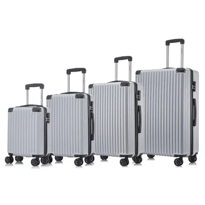 Produktbild von Suitcase Set, Rollkoffer Handgepäck, Kofferset, mit 4 Rollen 360°, Hartschalenreise Zahlenschloss, Weicher Gummigriff (4er Set, S,M,L&XL, Silber)
