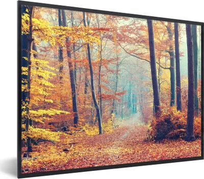 Produktbild von MuchoWow® Gerahmtes Poster Wald - Herbst - Laub 80x60 cm - Poster mit Schwarzem Bilderrahmen Wandposter Rahmen Foto Bilder - Schwarzem - Mit Gestell