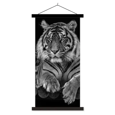 Produktbild von MuchoWow® Textilposter Tierprofil Sumatra-Tiger in Schwarz und Weiß 60x120 cm mit schwarzem Rahmen - Magnete