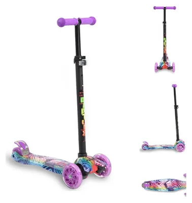 Obrázek produktu pro Dětská koloběžka Byox Kinderroller Rapture, hliníková konstrukce, potisk vodní technologií,Polyuretankola s LED osvětlením, fialová barva