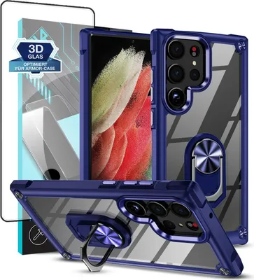 Produktbild von Handyhülle für Samsung Galaxy S23 Ultra mit 9H Displayglas Displayschutz High Tech Case Schutz SmartphonehülleTransparent Aufprallschutz Farbe: Blau