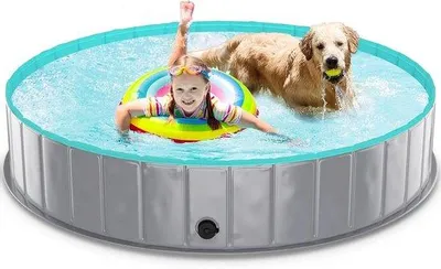 Produktbild von Hundebad - Freibad - Cool Summer - Faltbar Schnell - 160 x 30 cm - Hellgrau