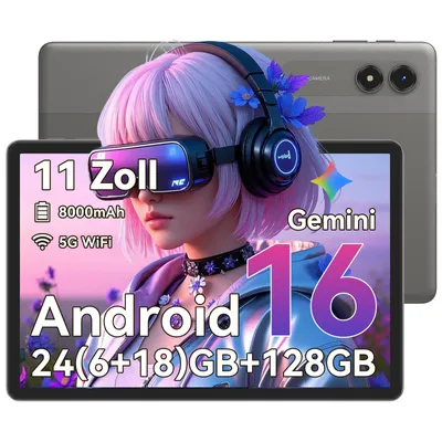 TABWEE T50 Tablet Android 16 & Gemini-KI- 11 Zoll 90Hz HD+ Display, Unisoc Octa-Core, 24GB(6+18)RAM, 128GB + 2TB erweiterbar, 8000mAh Reverse Charging
