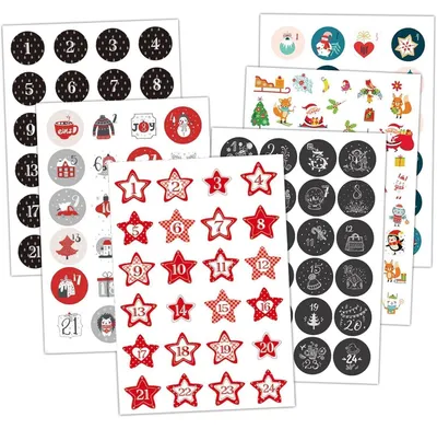 Productafbeelding van Adventskalenderstickers met cijfers 1-24, zelfklevend, 4 cm, voor knutselen, decoreren en versieren
