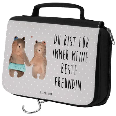 Produktbild von Mr. & Mrs. Panda beautycase Bär Freundin - Grau Pastell - Geschenk, Kosmetiktasche, Necessaire, badtasche, Schminktasche, Kulturbeutel, Teddy