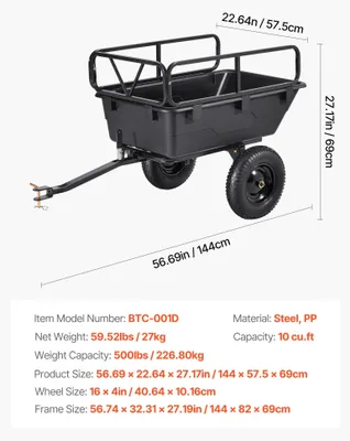 Produktbild von Gartentraktor – Anhänger und Kipper – 10 Kubikfuß Ladevolumen – 226 kg Tragfähigkeit