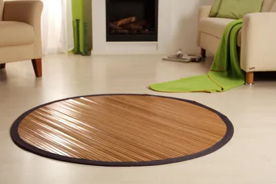 Produktbild von Bambusteppich SENSUAL Ø 200cm, 17mm Stege mit brauner Bordüre