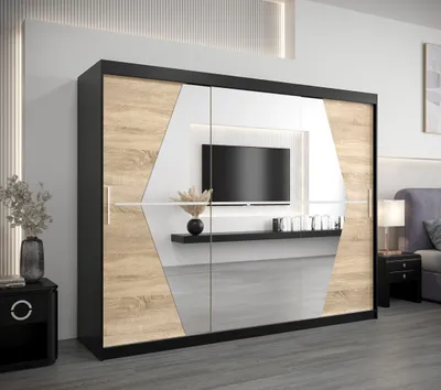 Obrázok produktu pre Šatníková skriňa SAMANTA - šírka 250 cm, čierna / dub sonoma