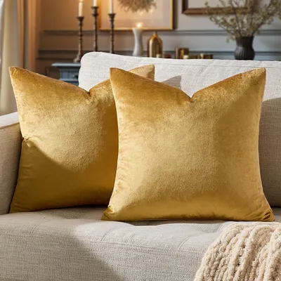 Image de Lot de 2 housses de coussin décoratives, 55x55 cm, couleur or