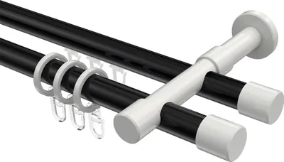 Produktbild von Interdeco Rundrohr-Innenlaufstange / Gardinenstange (Kombination) Schwarz / Weiß, Typ Prestige Santo (Kappe), 20 mm Ø 2-läufig, 540 cm