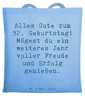 Produktbild von Mr. & Mrs. Panda Tote Bag Spruch 32. Geburtstag - Sky Blue - Geschenk, Geburtstagsparty, Alter, Geburtstagsspruch, Panda-Charme, Schultasche, Geburtstagsgeschenk, Beutel