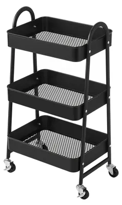 Image de Chariot de service en métal, 3 niveaux | Noir | 30,7 x 41,4 x 79 cm
