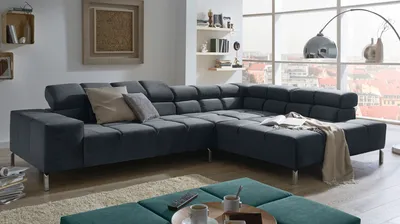 Produktbild von KAWOLA Sofa NELSON Ecksofa Velvet schwarz Recamiere rechts mit motorischem Sitzvorzug
