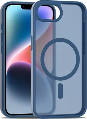 Produktbild von Magnetisch Hülle für iPhone 16e/iPhone 17e, Kompatibel mit MagSafe, Transluzente Matt Rückseite Stoßfeste Handyhülle Dunkelblau